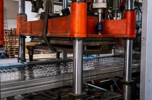 Operator loading material into a large-format thermoforming press